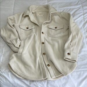 Cream Fleece Button-Up Jacket